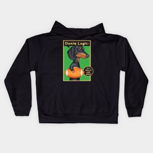 Classic Doxie Dog with football on Black Dachshund Holding Football Kids Hoodie